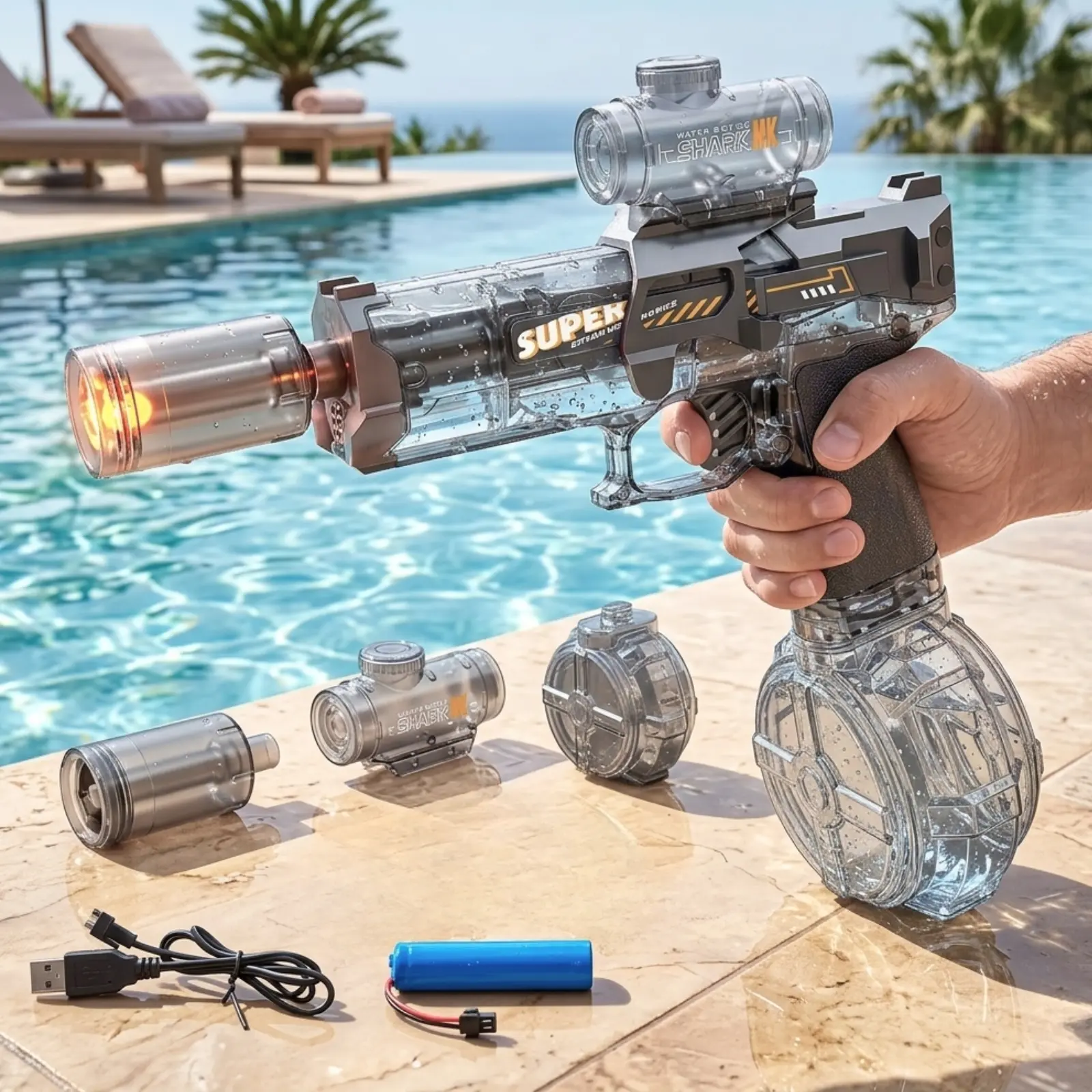 Electric Water Gun, Light Up Automatic Squirt Gun Water gun, Large Capacity, 23-33 FT Long Range, Summer Outdoor Beach Pool Party Toy Gift