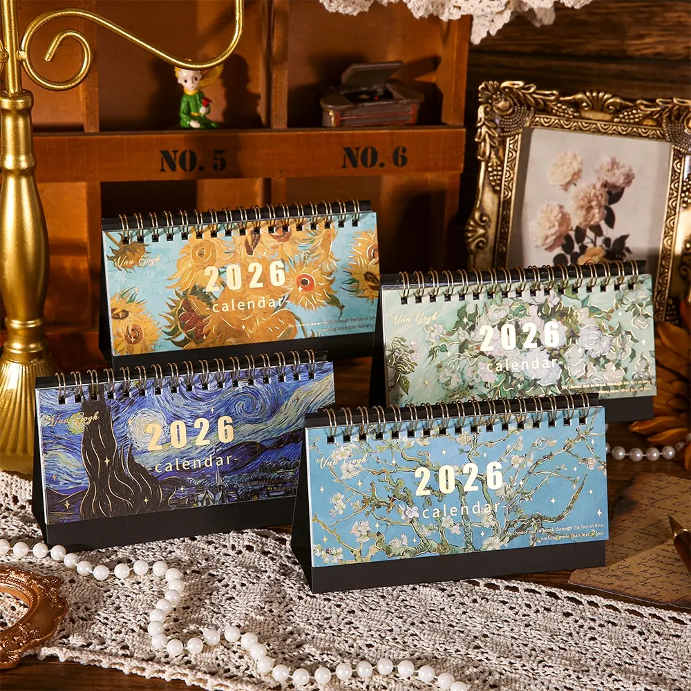 1 Pc 2026 Desktop Calendar Vintage Painting Calendar Design Desk Calendar Colorful Inside Pages With Memo Notes Tabletop Flip Monthly Calendar For Home Office School Planning Organizing Daily Scheduler Weekly Planner 16*9.5 cm(6.30*3.54 inch)