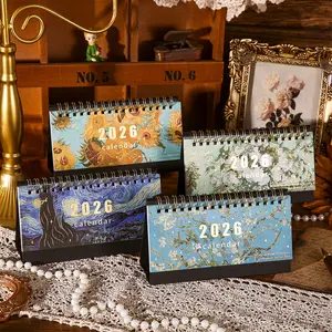 1 Pc 2026 Desk Calendar Vintage Painting Desk Calendar Colorful Inside Pages With Memo Notes Tabletop Flip Monthly Calendar For Home Office School Planning Organizing Daily Scheduler Weekly Planner 16*9.5 cm(6.30*3.54 inch)