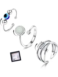 3/5Pcs Fidget Rings for Anxiety Adjustable Open Stress Relief Stackable Rings Sunflower Opal Spinner Band Ring Set for Women Men Stacking Rings