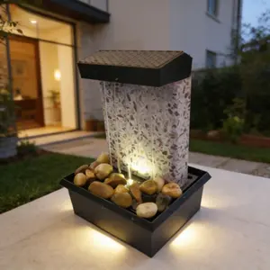 Marble Waterfall Desktop Fountain, Circulating Water with Light, Small Water Scene, Tea Table Office Healing Decor Ornament