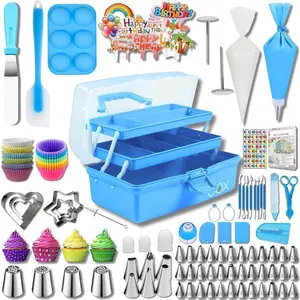 Cake Supplies Kit: 274pcs Baking Accessories with Case - Piping Bags and Icing Tips Set - Cupcake Cookie Frosting Fondant Bakery Set for Adults Beginners or