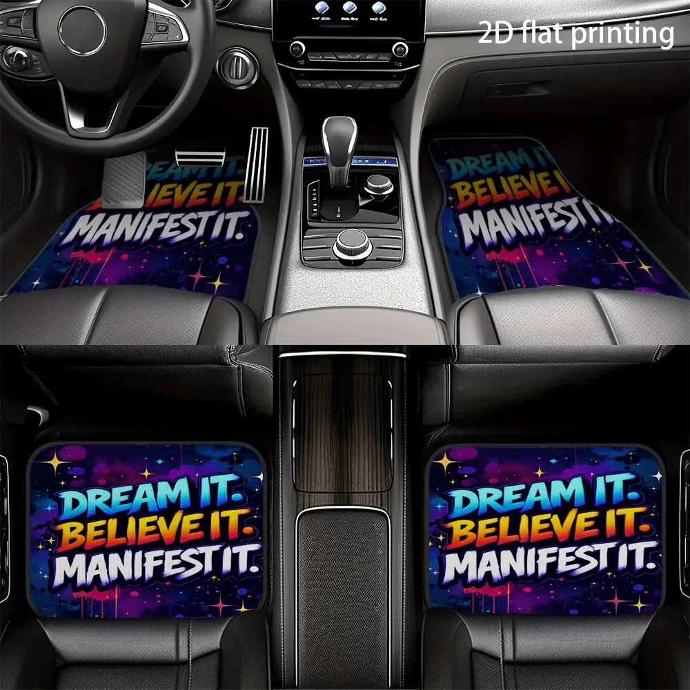 4Pcs car floor mats, star graffiti pattern, polyester fiber material, GM floor mats, four seasons universal, car interior accessories, Car interior kit, washable, easy to clean, wear-resistant, Floor Mats For Car, Automotive