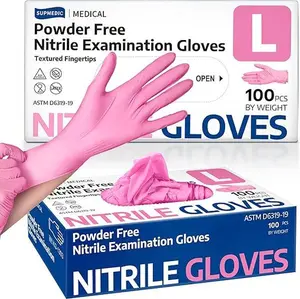 3.5 Mil Pink Powder-Free Nitrile Exam Gloves 100 Pcs for Medical, Baking, and Food Preparation Use - Hand, Rubber