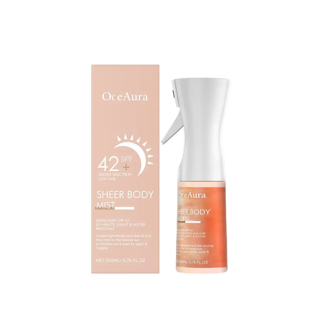 Shimmering Sunscreen Oil Mist SPF 42, Sheer Plant-Based Moisturizer for Waterproof Daily Body Care, 200ML, Radiance, Nourishing, Liquid, All