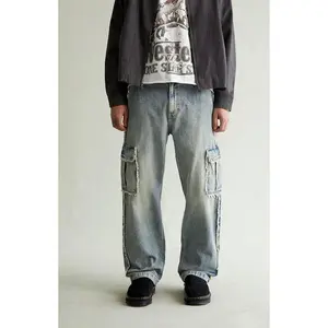 Pacsun Men's Dylan Baggy Jeans Cargo Frayed Light Indigo