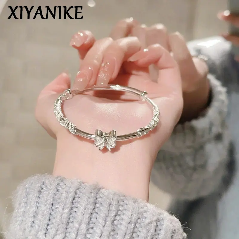 Romantic Bowknot Texture Leaf Adjustable Bangle Bracelet For Women Girl Fashion New Trendy Jewelry Gift Party Wedding