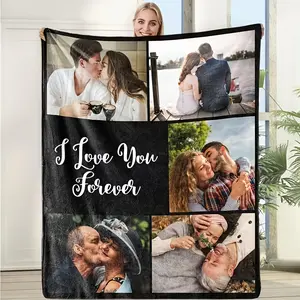 Personalized Photo Blanket with Your Own Photos & "Forever Love" Text - Custom Photo Collage Bedspread Suitable for Anniversary, Valentine's, Birthday, Christmas Gifts - Hand Wash Only Cozy All-Season Keepsake for Couples, Family