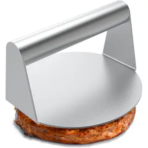 Stainless Steel Burger Press 5.5 Inch Round Smasher Non-Stick Smooth Hamburger Press Flat Bottom Without Ridges Bacon Grill Perfect for Top Griddle Cooking Kitchen Utensils