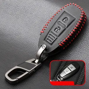 electric dipstick Premium PU Leather Car Key Cover for Suzuki Swift, Ignis, Baleno, Vitara, Celerio, Jimny, Alto, Splash, XL7, SX4, Kizashi - Black with Red Stitching & Metal Clip Accessory, Car Key Fob Cover