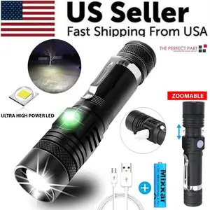 Super Bright 90000LM LED Tactical Flashlight Zoomable with Rechargeable Battery Does not apply