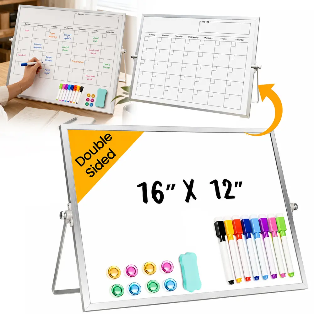 16"x12" Double-Sided Whiteboard with Stand – Portable Magnetic Dry Erase Board for Office, Home, School – Includes Markers, Eraser & Magnets