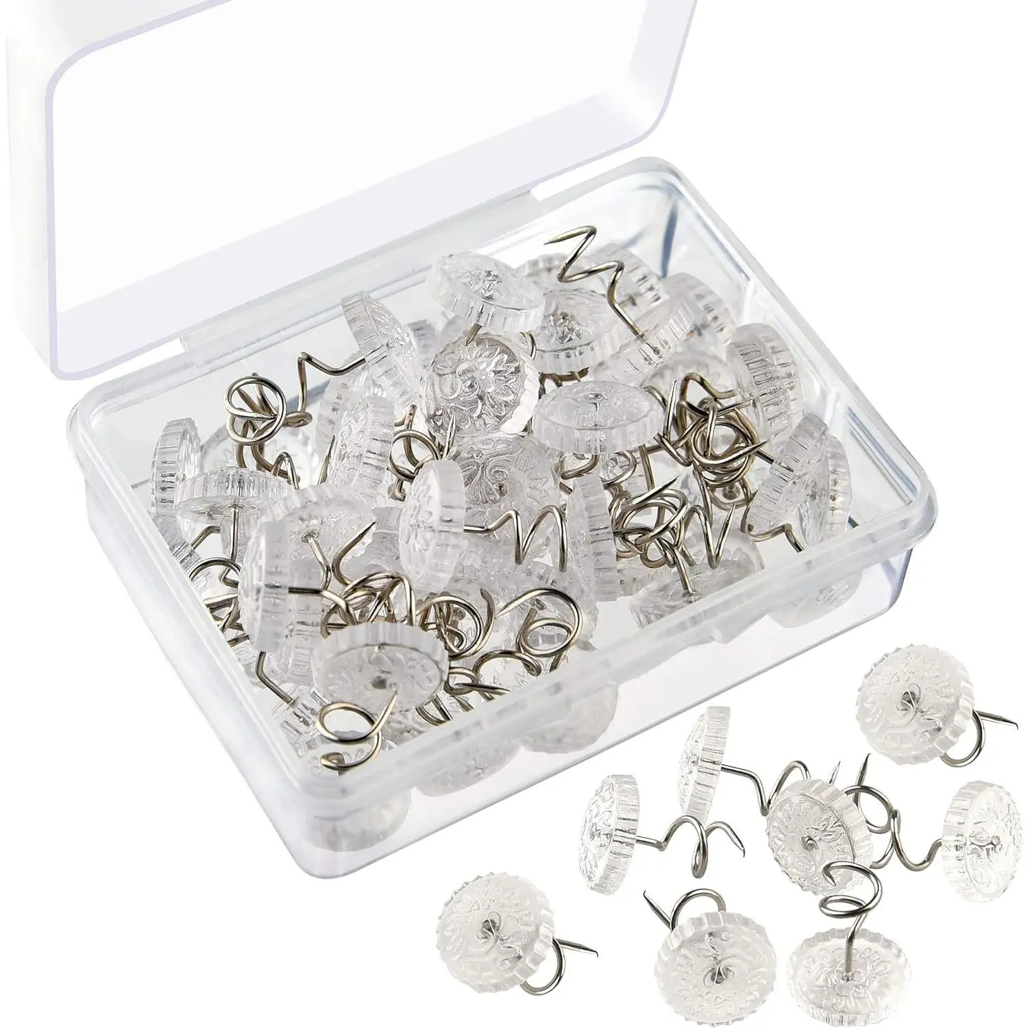 Upholstery Twist Pins Clear Heads Bed Skirt Pin for Hold Slipcovers and Bedskirts Decoration, 50 count