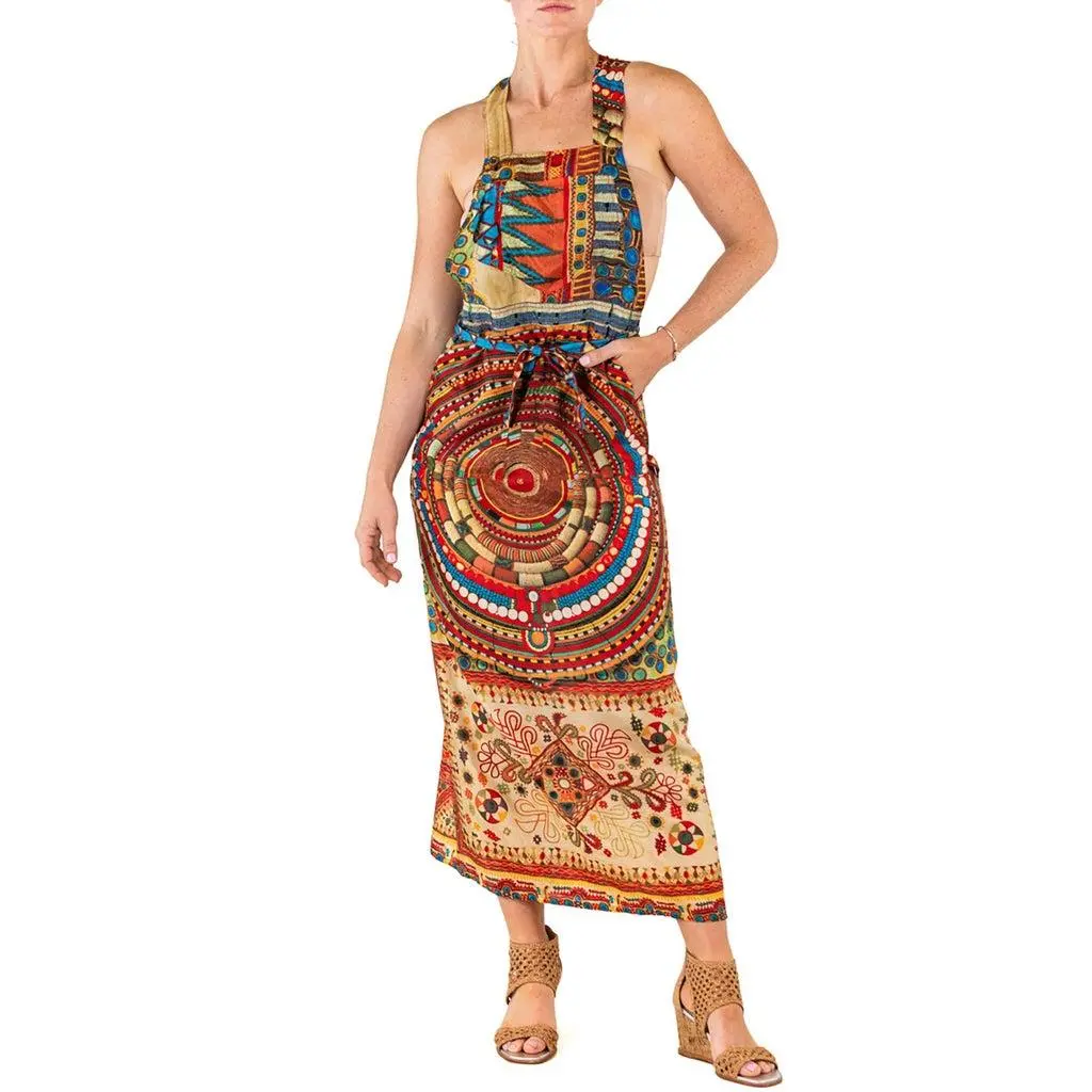 1990S JEAN PAUL GAULTIER Multicolor Printed Silk Overalls Dress Bias