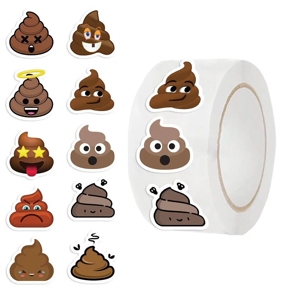 Poop Sticker Roll, 500pcs/roll Cute Cartoon Poop Sticker, Decorative Sticker for Laptop, Computer, Water Bottle, Scrapbook, Journal