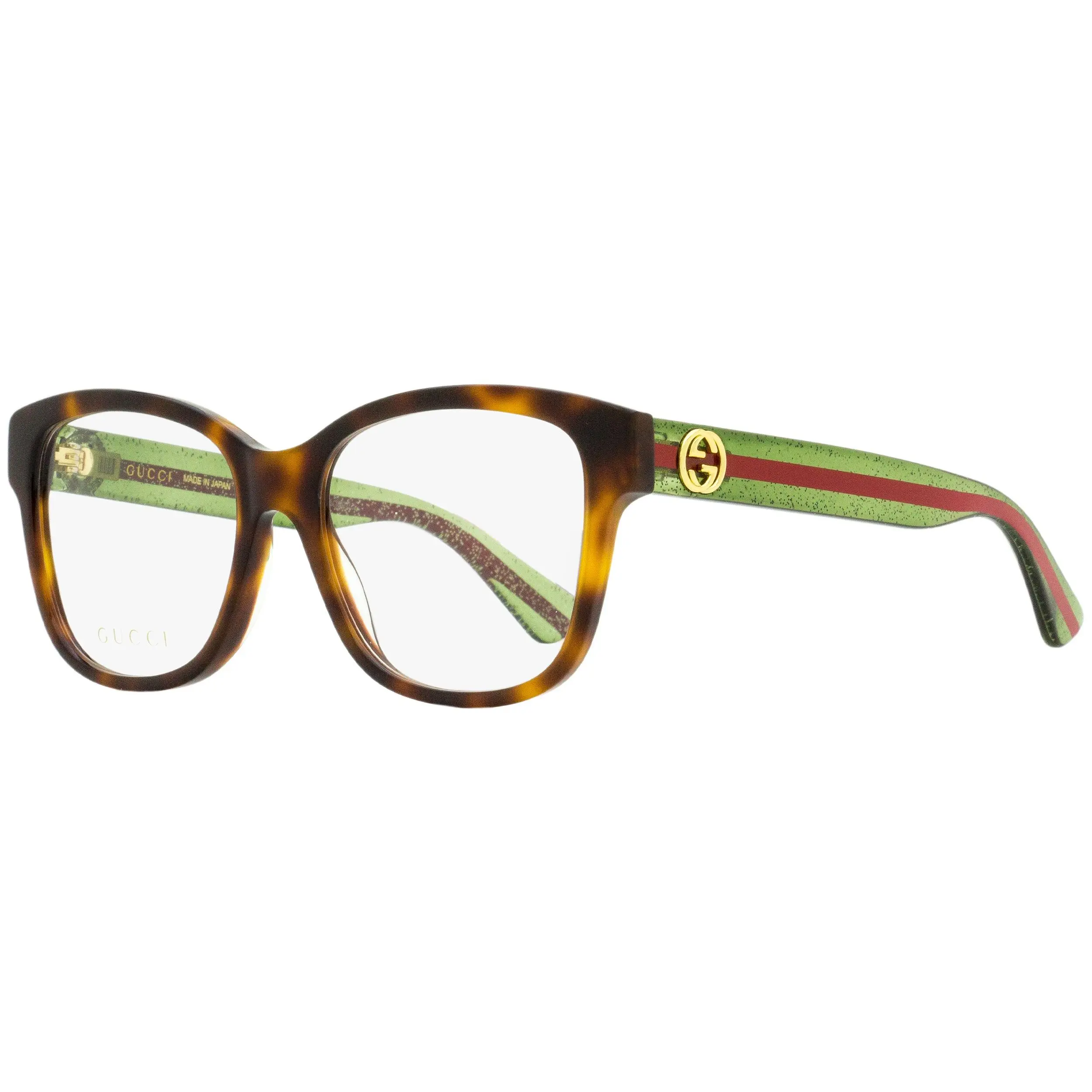 Gucci Square Frames Eyeglass - Stylish Eyeglass, GG0038ON 002, Havana/Red/Green, 54mm, 38, Eyewear Fashion, Square Frame Eyeglasses, Luxurious
