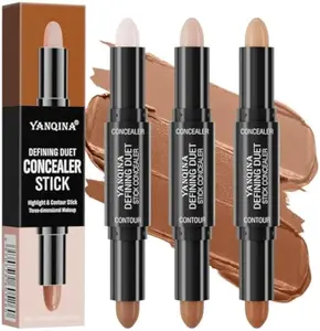 Cream Contour Stick, 2-in-1 Face Shaping Stick for Highlighting & Contouring, Bronzer Stick，Long Lasting & Waterproof，Non-Sticky Highlighter Makeup Pen (Ivory/Dark coffee)