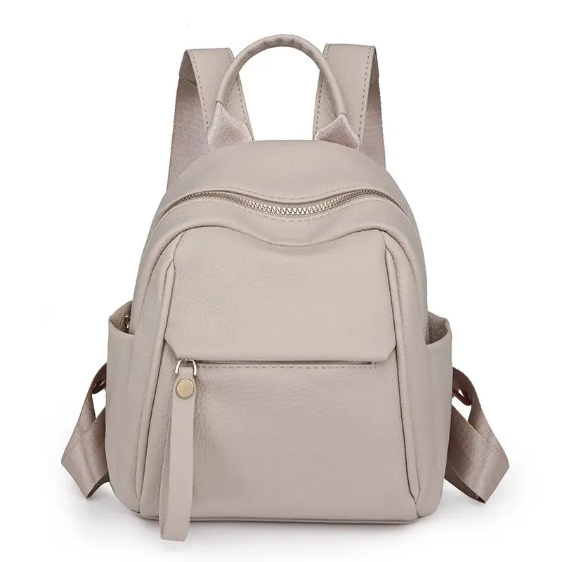 Women's PU Leather Stylish Casual Daypack - Multi-Functional Daily Backpack, Small Size, Multi-Pockets Ladies Travel Shoulder Bag (Grey), Multi Functional Backpack