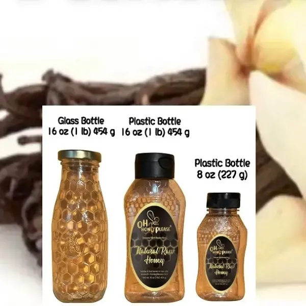 Oh Honey Please Vanilla Flavor Infused Honey 100% Natural Raw Unfiltered in Glass Plastic Bottles 16 oz & 8 oz Options