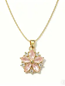 Women's Titanium Steel Necklace, Elegant Heart Pattern, Sweet Cherry Blossom Clavicle Chain, Fade-Resistant, All Seasons