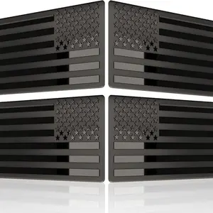 4-PCS American Flag Badge Decals, black metal American Flag decals forward and reverse set car truck stickers