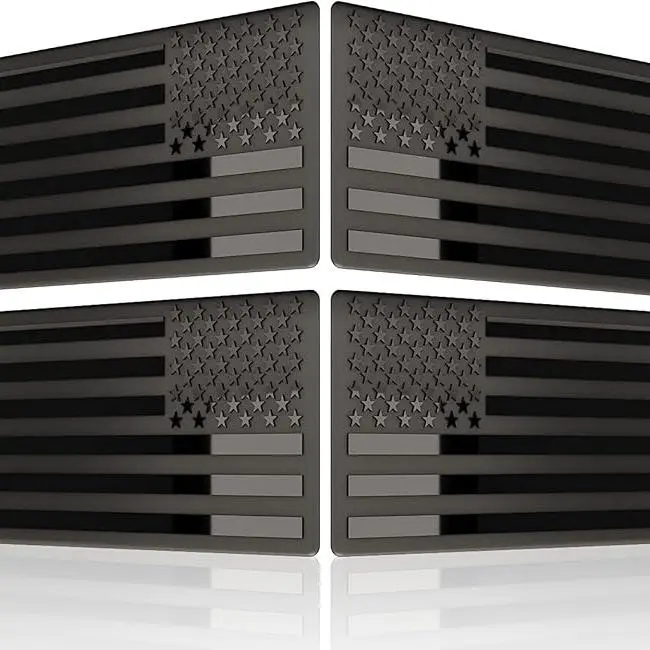4-PCS American Flag Badge Decals, black metal American Flag decals forward and reverse set car truck stickers