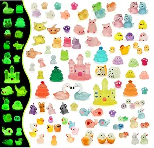 100pcs Luminous Mini Resin Animals, Tiny Mini Animal Figures to Hide, Miniature Figurines Glow in The Dark Variety Micro Landscape for Potted Plants Garden Aquariums Dollhouse Gift Package