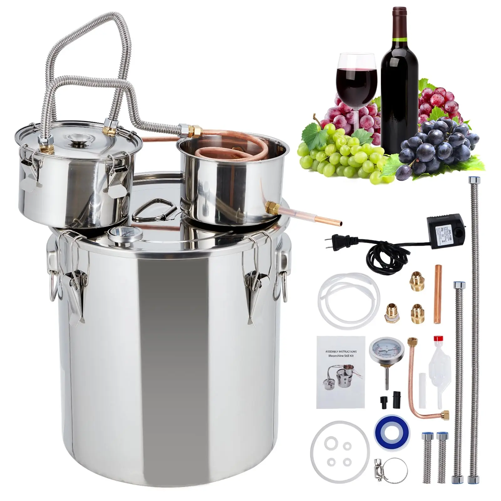 【GARVEE】50L Alcohol Still Water Distiller Spirits Kit with Circulating Pump and Built-in Thermometer, Home Brewing Kit for DIY Whisky, Wine, Brandy, 3 Pots, 13.2 Gal Capacity