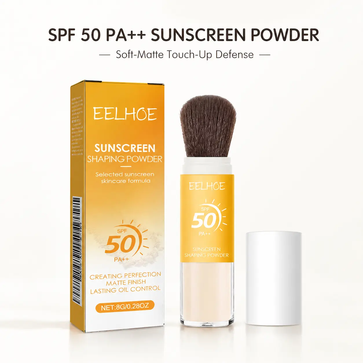EELHOE SPF 50 PA++ Sunscreen Setting Powder, Creaseless Brush On Face Powder, Oil Control Matte Finish Powder, Lightweight Touch Up Sunscreen Powder for Makeup, Portable Sun Protection Powder
