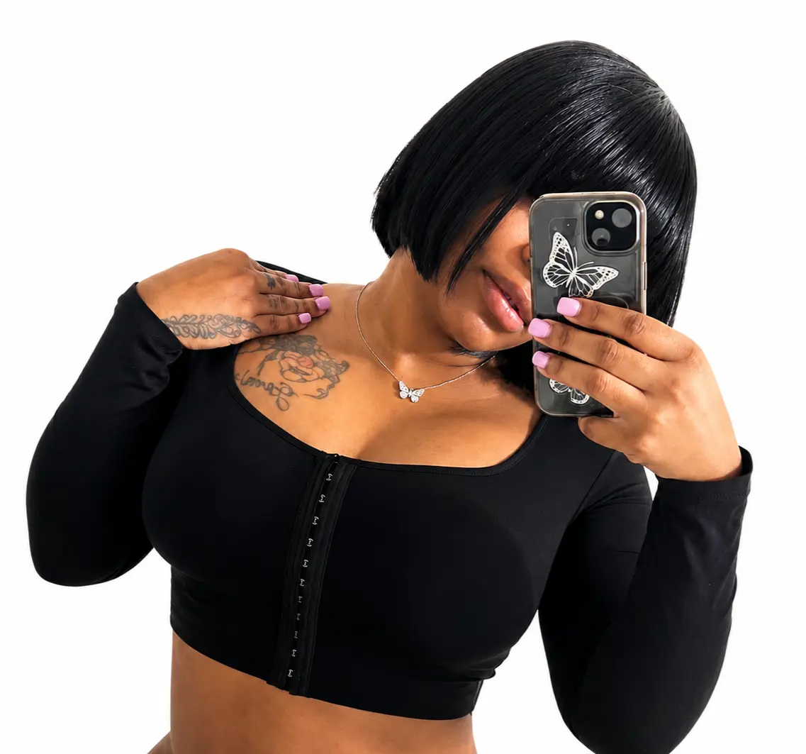 Breastie Women's Compression Shapewear Crop Top - Womenswear Long Sleeve Top with Tummy Control Support