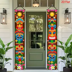 Hawaiian Luau Party Decorations Banners Set, Tiki Totem Banner Sign, Tropical Moana Theme Birthday Party Supplies, Outdoor Summer Beach Party Decoration