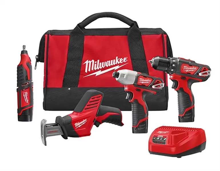 Milwaukee 2497-24 M12 4-Tool Combo Kit, Charger, Bag, 3 BATTERIES