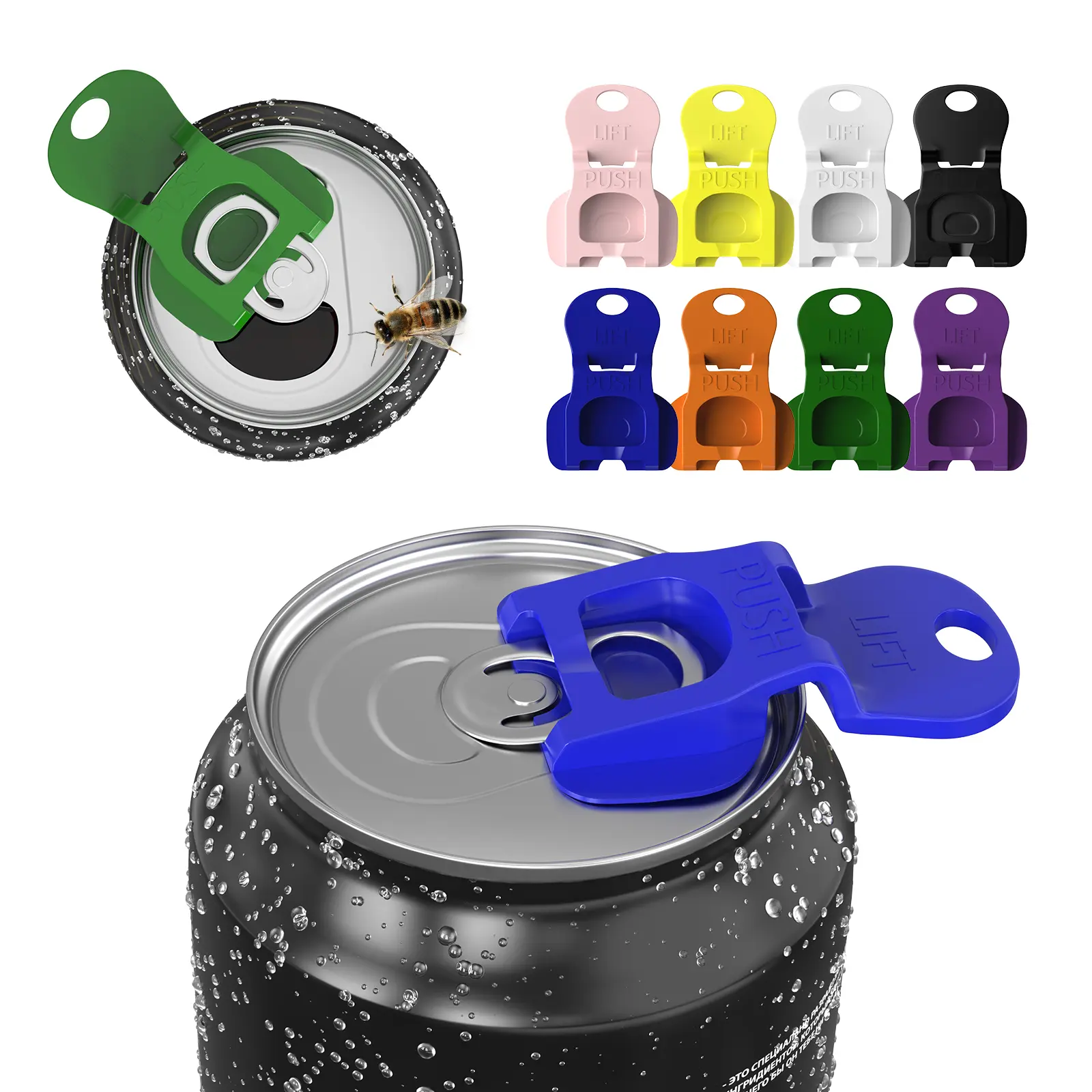 8PCS Colorful Can Tab Openers & Leak-Proof Drink Covers – One-Hand Soda Can Opener and Reusable Protector Caps for Coke, Beer, Soda, and Aluminum Cans