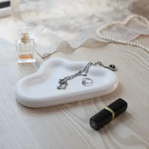 HOME SMILE Cloud Jewery Tray,Ring Trinket Dish,Key Vanity Tray Holder,Room Decor Aesthetic,Birthday Christmas Gifts for Women,Ceramic White