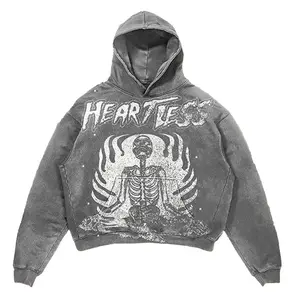 Vintage skull print hoodie womens americana graphic print y2k oversized hoodie couple gothic street style harajuku style