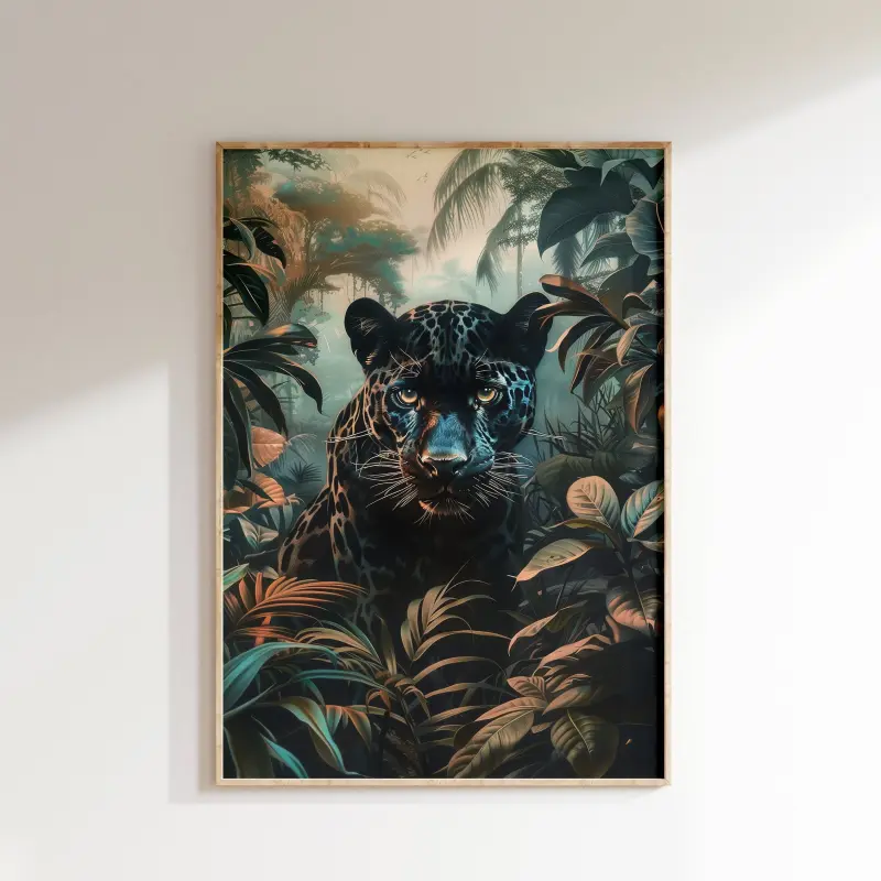 Black Panther Poster: Intense Gaze Amidst Tropical Serenity