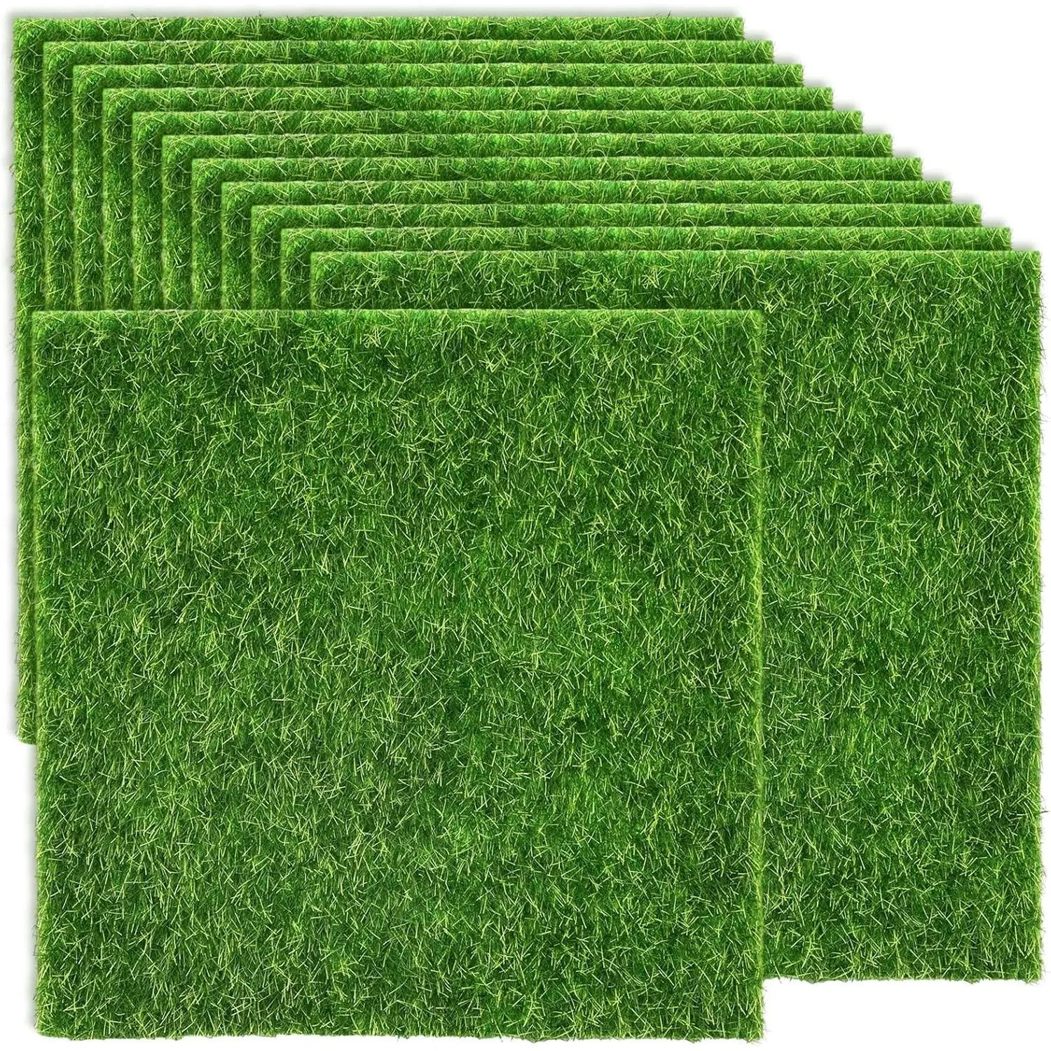12pcs 5.9in x 5.9in Stable Square Plastic Synthetic Fake Grass Tiles, Lifelike Crafts & Decor Supplies for Miniature Garden, Dollhouse DIY Projects