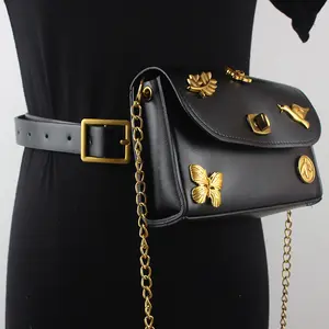 Versatile retro belt bag personalized design women's waist bag belt dual-purpose chain decorative messenger bag women's tide
