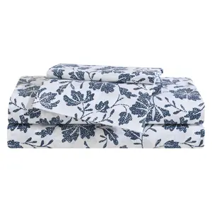 Eddie Bauer Woodblock Floral White-Blue Twin Sheet Set