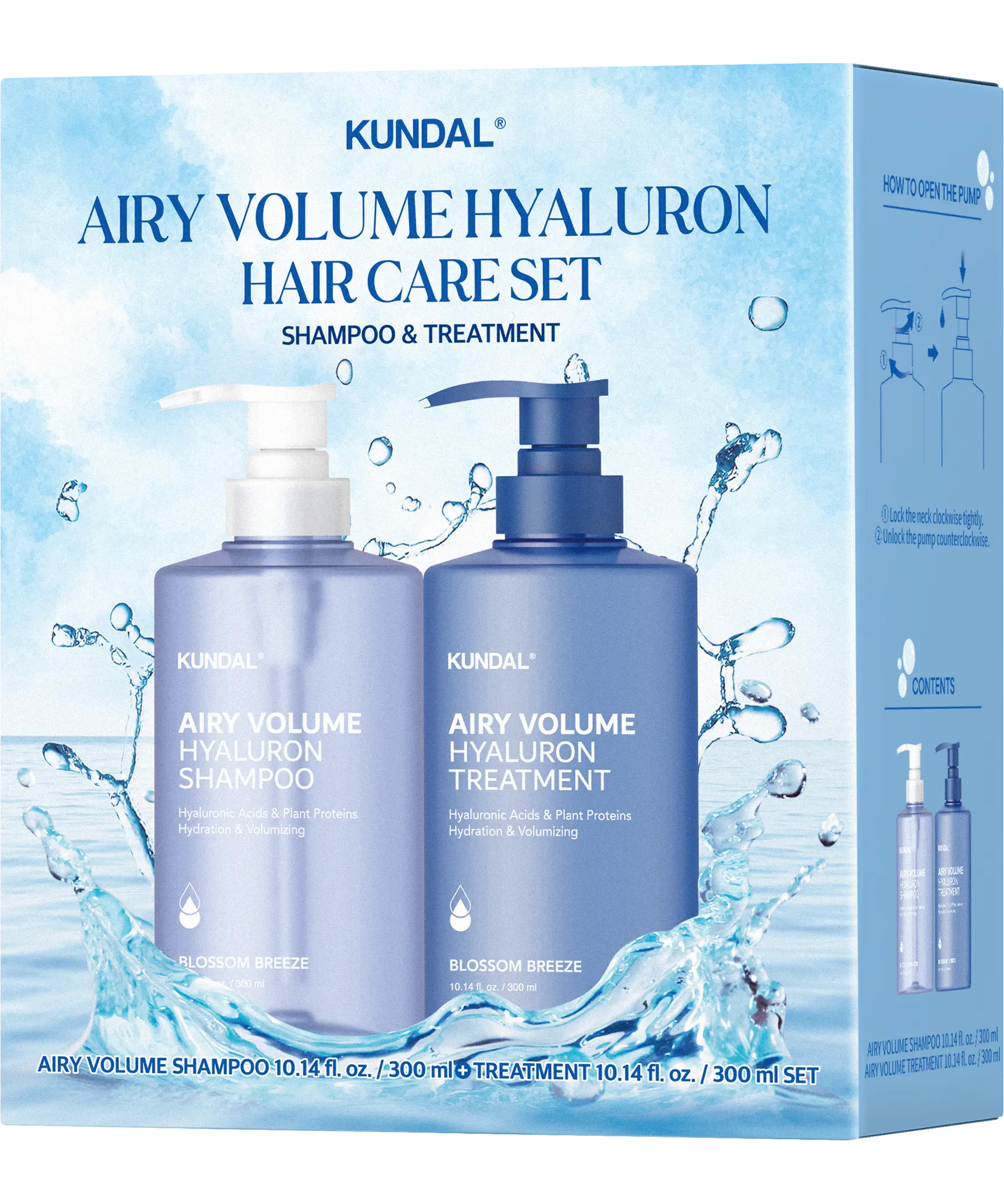 [KUNDAL] Airy Volume Hyaluron Shampoo and Conditioner Set 10.14 fl. oz Each, Blossom Breeze