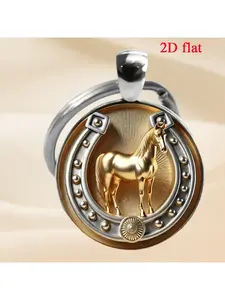 A Single Lucky Horseshoe Time Gem Keychain, Featuring a Glass Design with a Golden Horse, Serves As a Stylish Accessory for Bags. This Keychain Pendant Makes a Great Gift for Friends And Family During Halloween, Christmas, Thanksgiving, Fashion Keychain