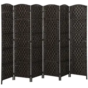 HOMCOM Room Divider 6 Panel, 6FT Tall Folding Privacy Screen, Freestanding Hand-Woven Partition for Room Separation with 360° Hinges, Paper Rope Diamond Weave, Coffee