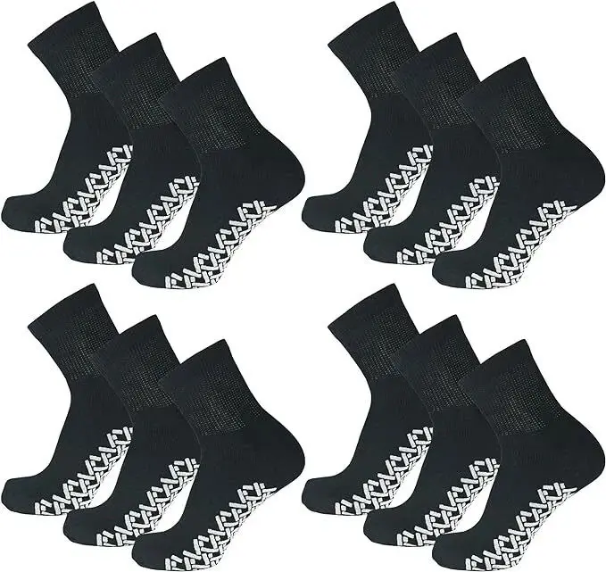 3-12 Pairs Men's Ankle Gripper Non Skid Diabetic Socks Non Binding Loose Fit Top