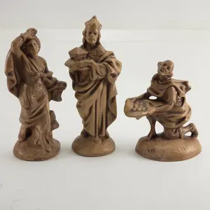 3 Atlantic Mold Ceramic Nativity Figurines Brown Glaze Wisemen & Beggar