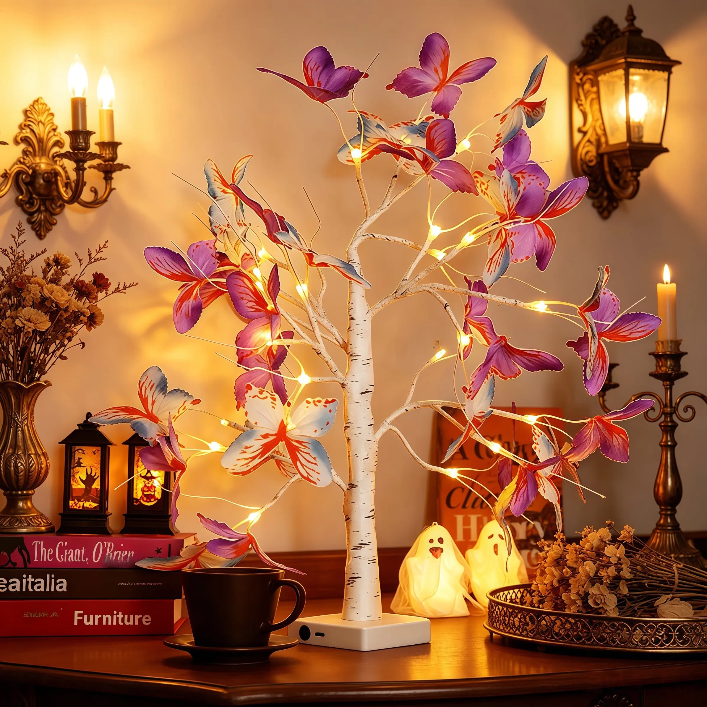 23.6inch Butterfly Birch Tree Light, 24led Artificial Tree Lamp, USB/3aa Dual Power, Bedroom Fireplace Desk Decor, Romantic Atmosphere Lamp, Led Home Decor, Decorative Lighting, Led Decoration