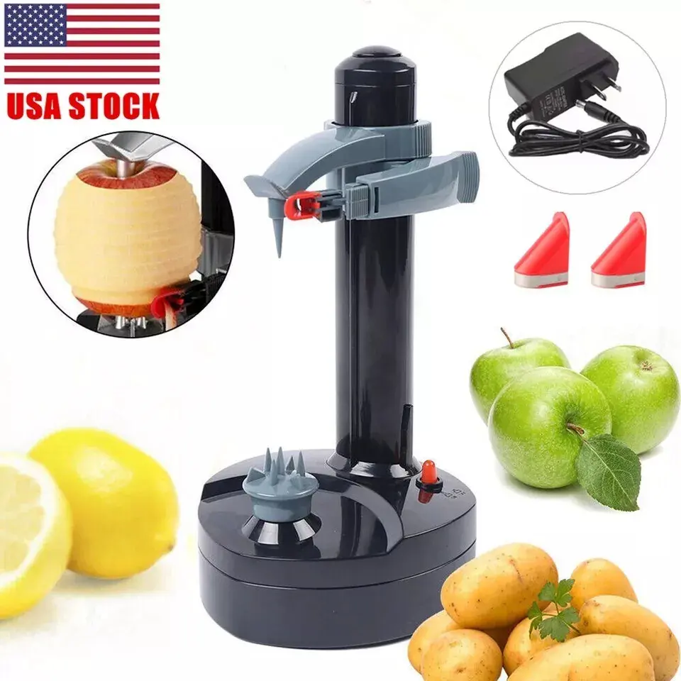 Electric Automatic Peeler Potato Fruit Apple Orange Veg Peeling Tool with Blades Kitchen Plastic