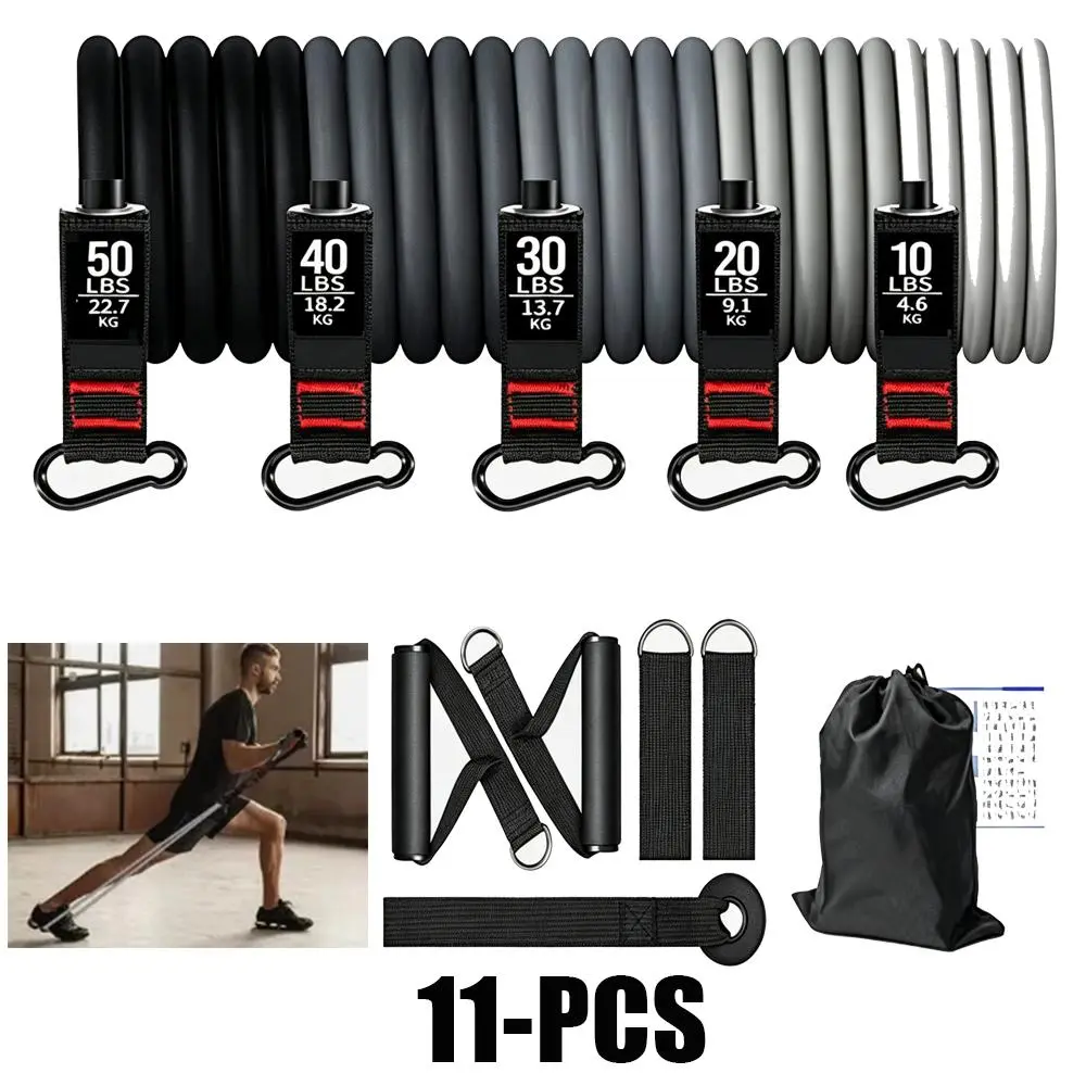 11-PCS Real Latex Strength Bands Set - 150LBS Portable Fitness Equipment, Stainless Steel Carabiners, Cat Claw Buckle, Elastic Exercise Bands for Yoga, Home Gym Stretching, Leg Workout & Fitness Training, Elastic Bands For Exercise, Workout Bands For Legs