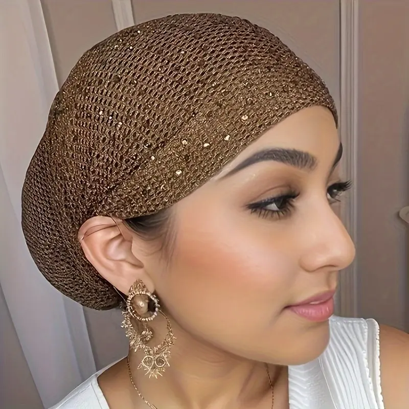 Elegant Solid Color Knitted Polyester Women's Hair Bonnet with Drawstring - Stretchable, Soft, Breathable, Lightweight Cap with Rhinestone Decoration, Urban Easter Theme, No Feathers, Non-Electric, Elastic Hair Bonnets for Women