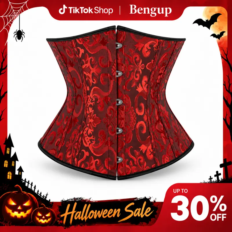 Women's Elegant Lace-Up Boned Jacquard Brocade Underbust Waist Training Corset Belt - Adjustable Body Contouring Vintage Shapewear, 1-Piece Underwear Accessory for Cosplay Costume, Christmas, Family, Birthday, Fantasy 9427-live-1
