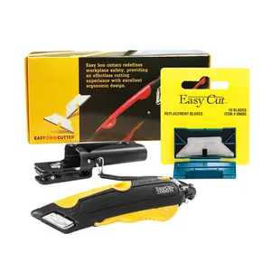 Safety Box Cutter EasyCut 2000N Yellow with Tape Splitter & Holster + 10 Blades